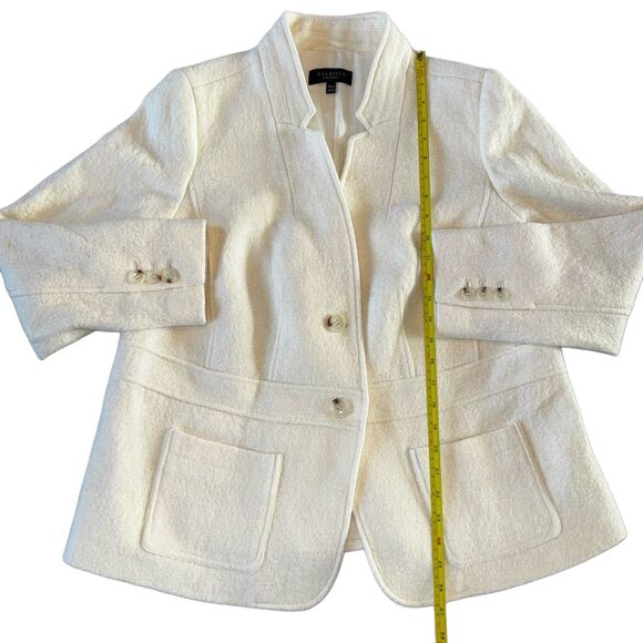 Talbots Wool Blend Collarless Blazer Jacket Lined Women's 14P Cream White Button - Picture 7 of 8